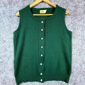 Vintage Beeline Fashions Sweater Vest Womens 38 Green Orlon Acrylic Button Front